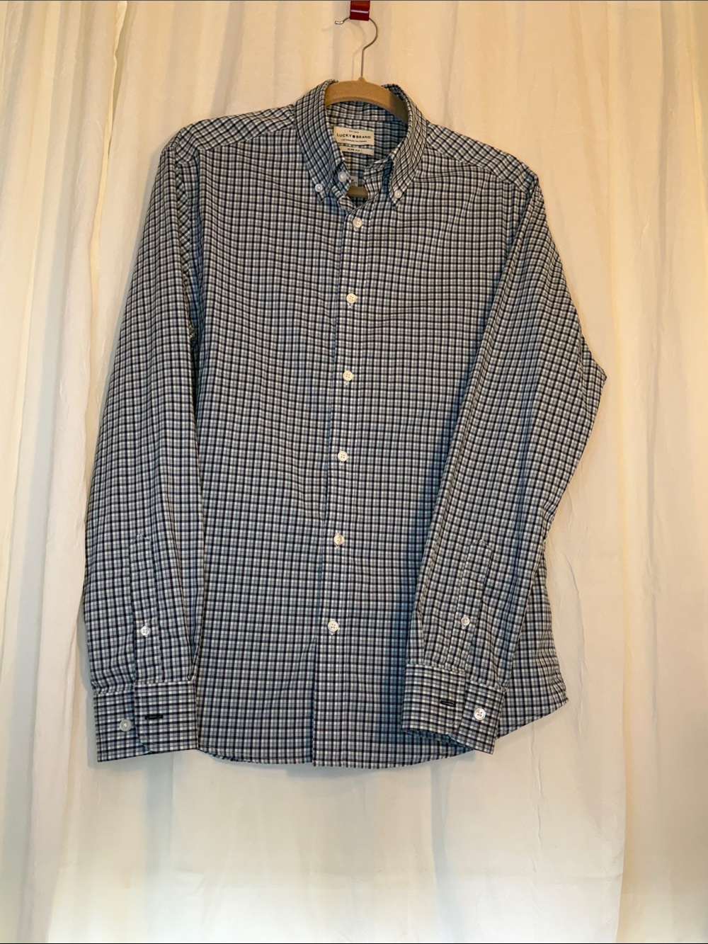 Lucky Brand Blue and White Check Button-Down Shirt